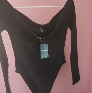 Black ribbed long-sleeve bodysuit